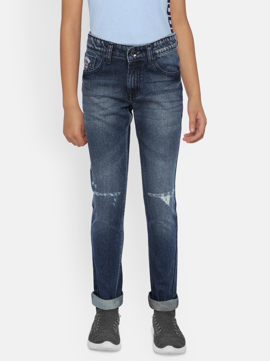 

Pepe Jeans Boys Blue Straight Fit Low-Rise Mildly Distressed Jeans