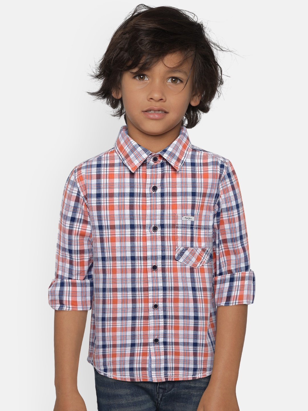 

Pepe Jeans Boys Orange & Blue Regular Fit Checked Casual Shirt