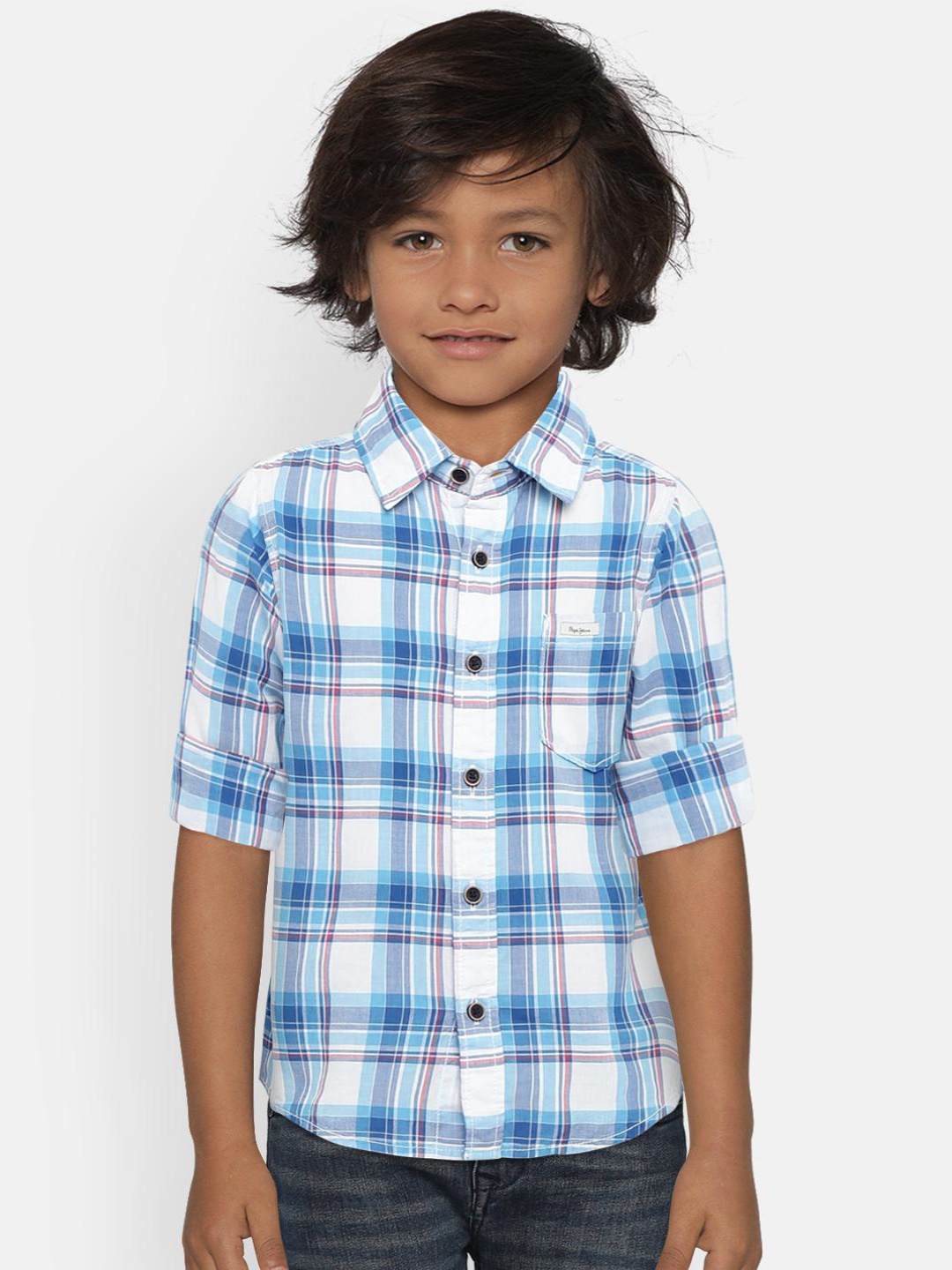 

Pepe Jeans Boys Blue & White Regular Fit Checked Casual Shirt