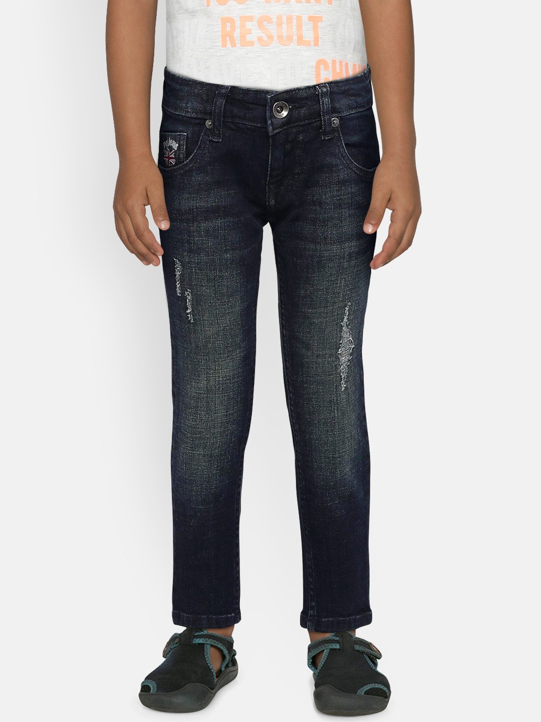 

Pepe Jeans Boys Navy Blue Slim Fit Mid-Rise Mildly Distressed Stretchable Jeans