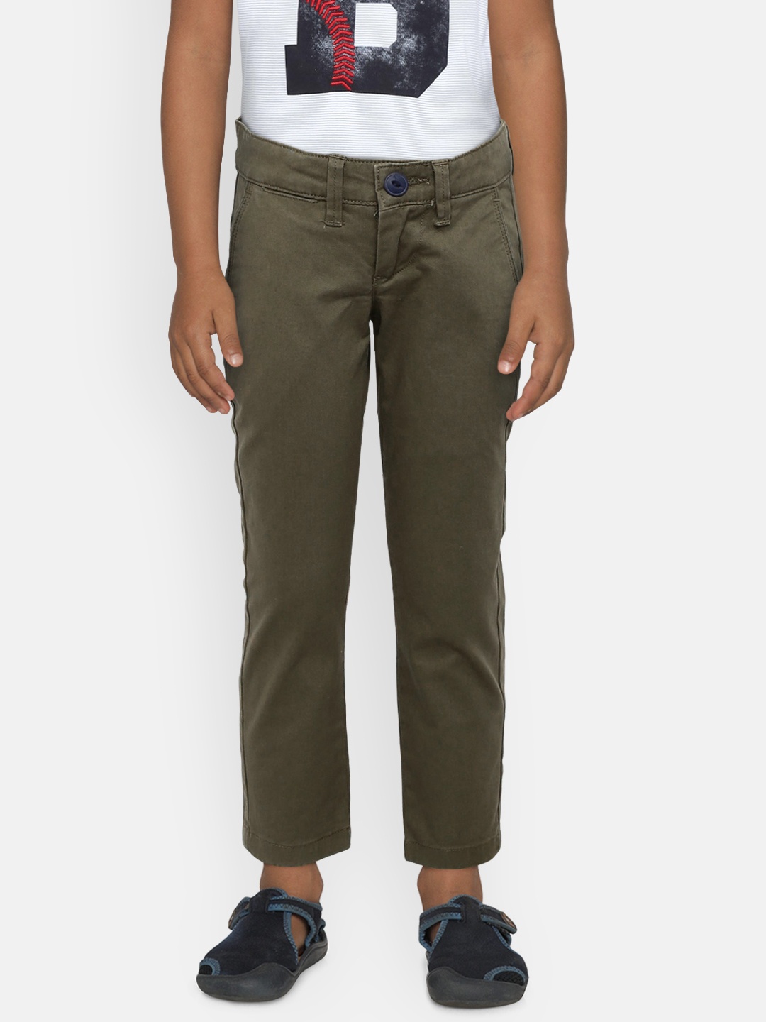 

Pepe Jeans Boys Olive Green Solid Chinos