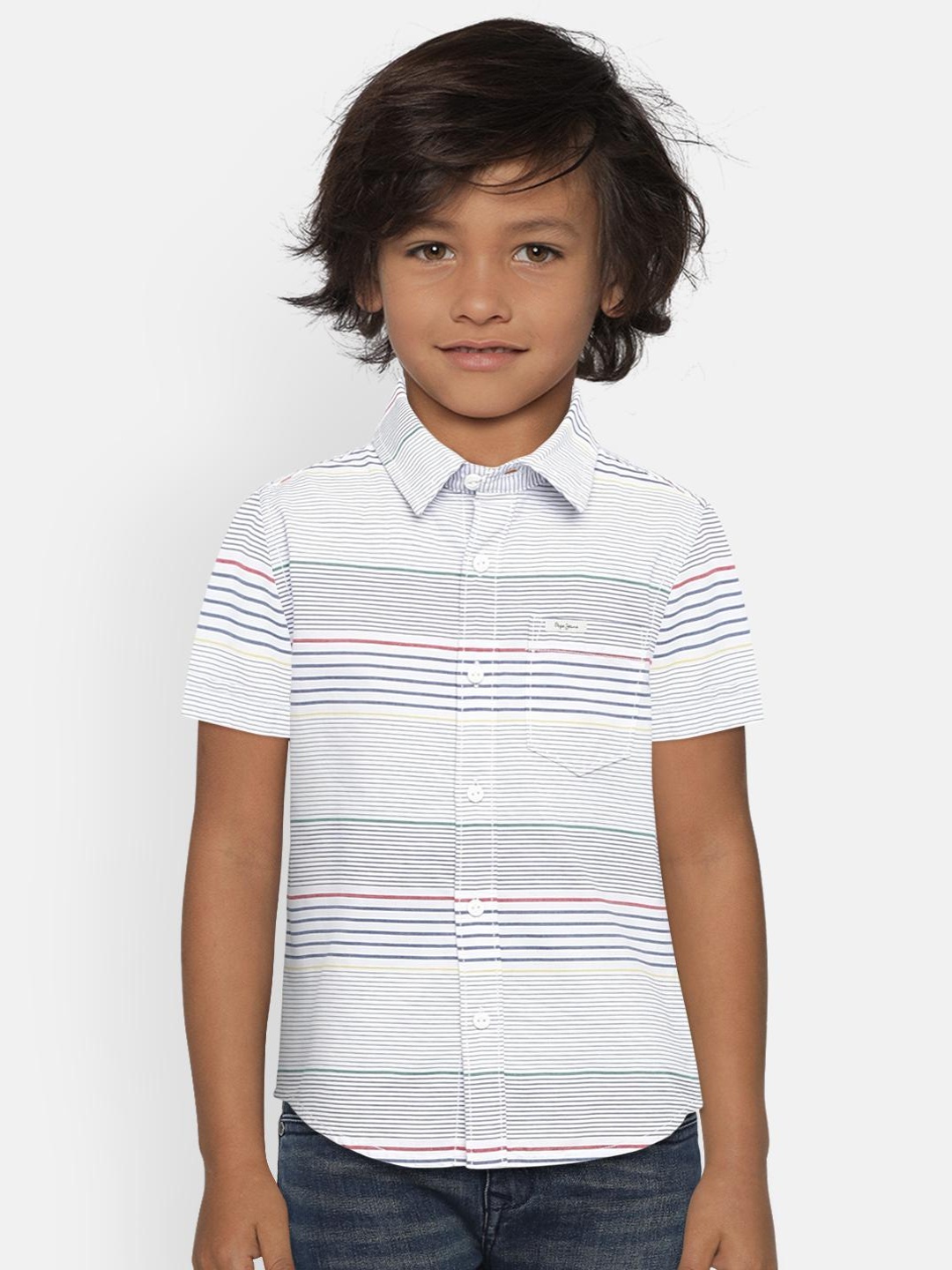 

Pepe Jeans Boys White & Blue Regular Fit Striped Casual Shirt