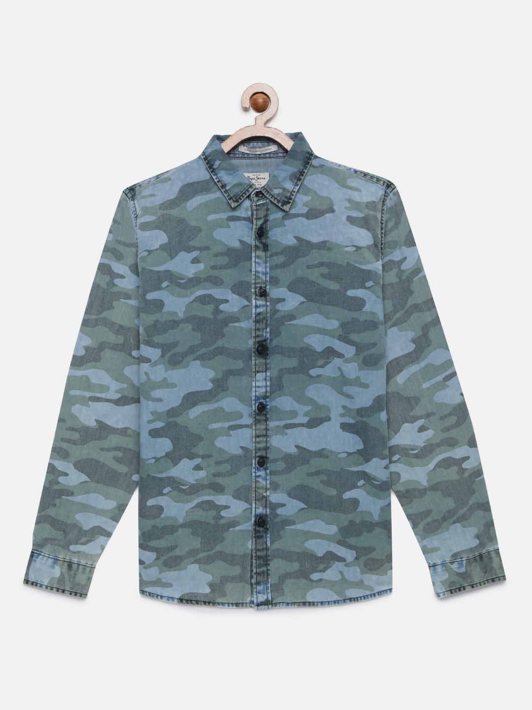 

Pepe Jeans Boys Green & Blue Regular Fit Camouflage Casual Shirt