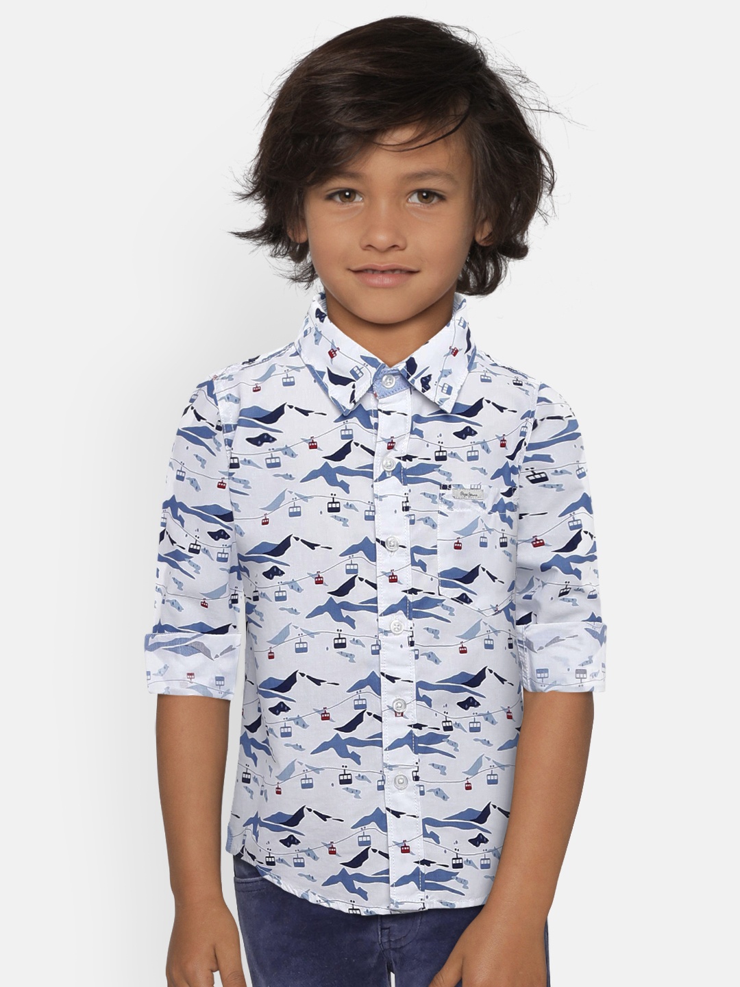 

Pepe Jeans Boys White & Blue Regular Fit Printed Casual Shirt