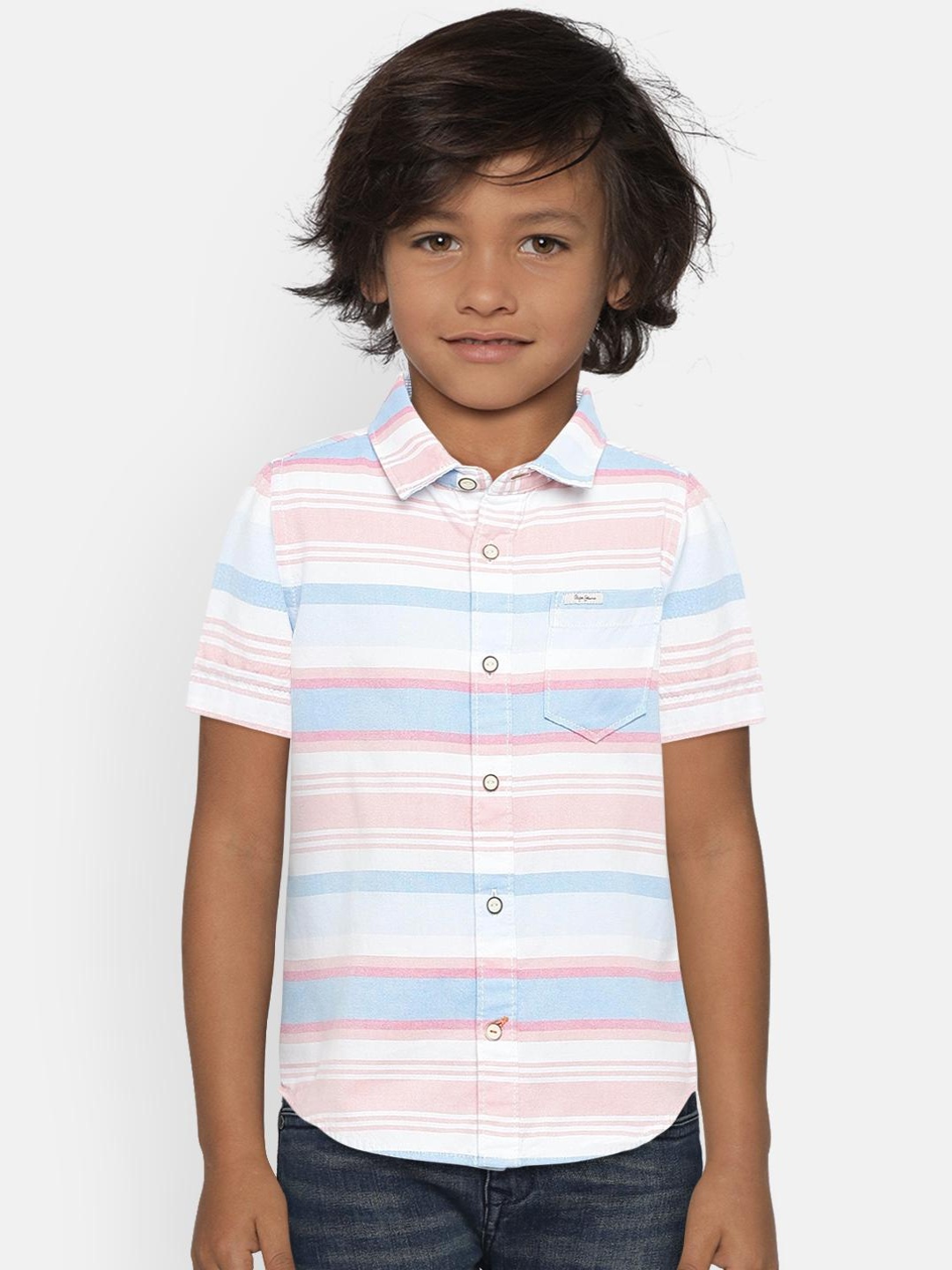 

Pepe Jeans Boys Pink & Blue Regular Fit Striped Casual Shirt