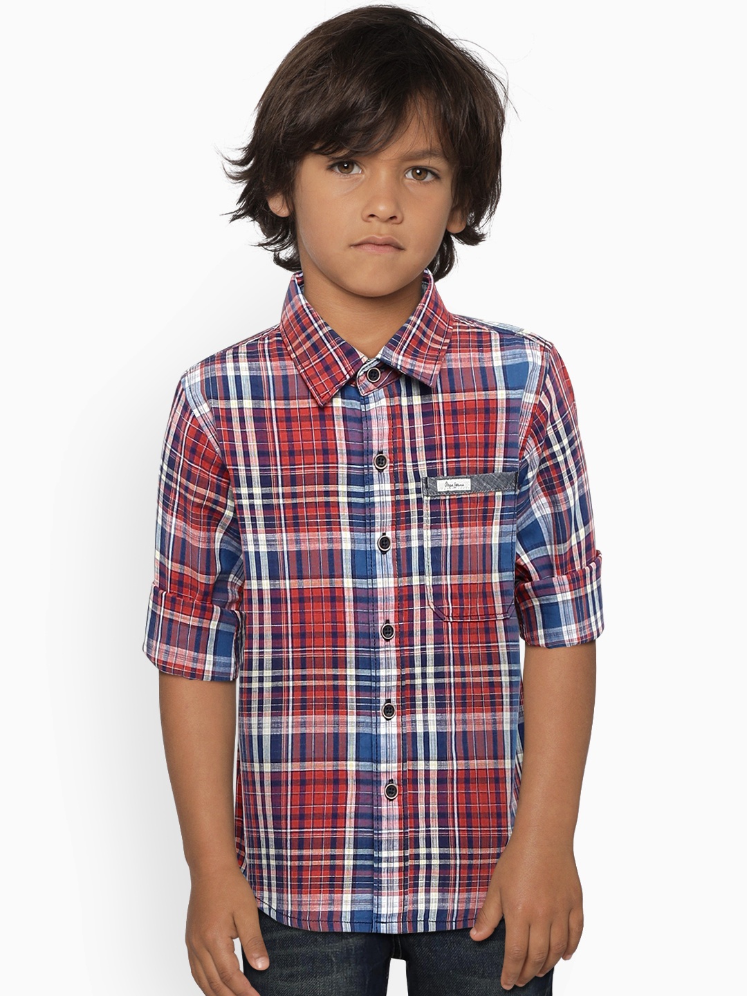 

Pepe Jeans Boys Red & Navy Blue Regular Fit Checked Casual Shirt