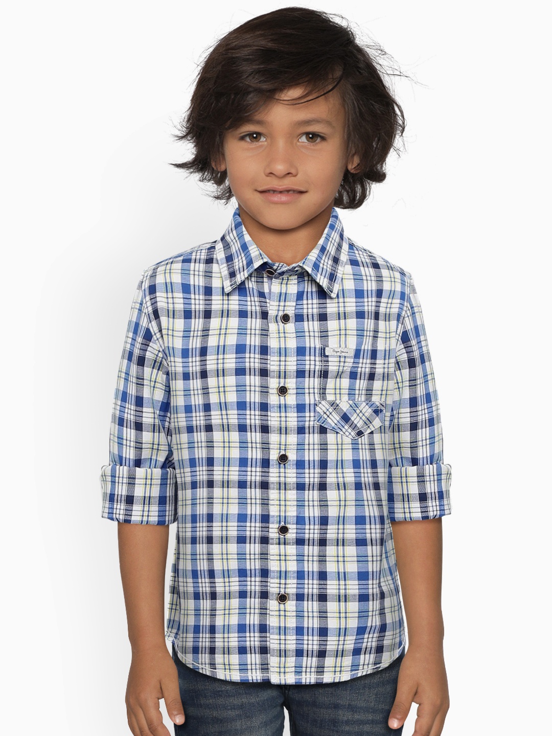 

Pepe Jeans Boys Blue & White Regular Fit Checked Casual Shirt