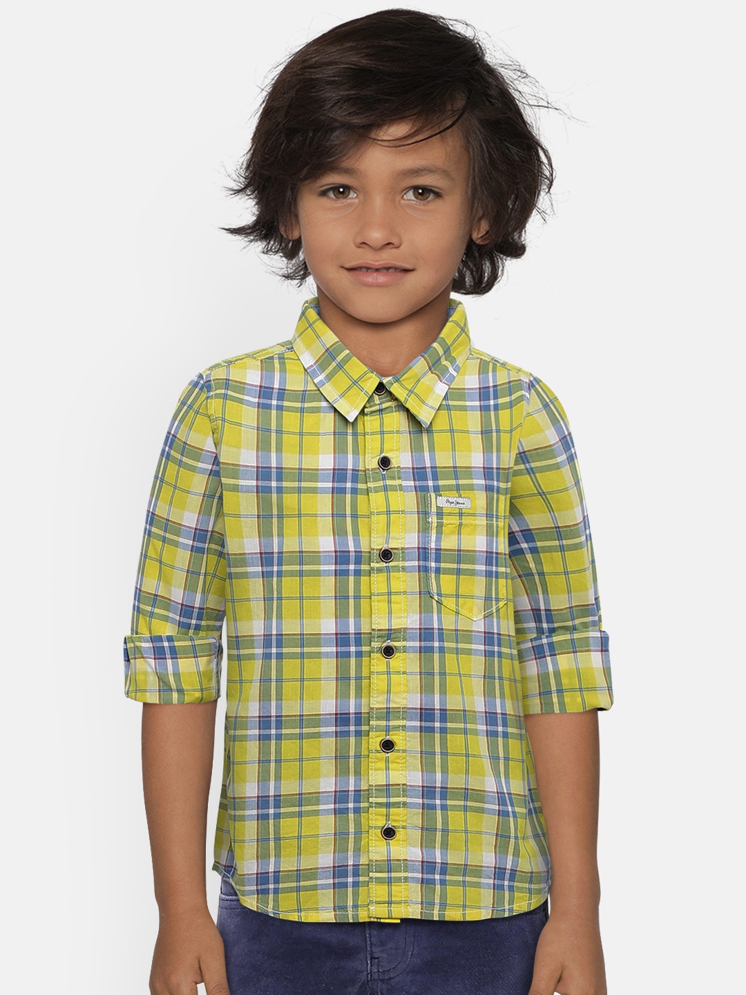 

Pepe Jeans Boys Yellow & Blue Regular Fit Checked Casual Shirt