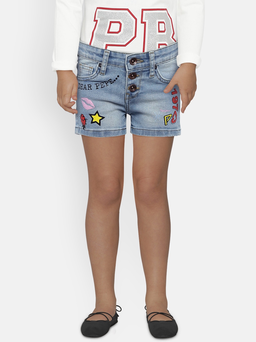 

Pepe Jeans Girls Blue Solid Regular Fit Denim Shorts