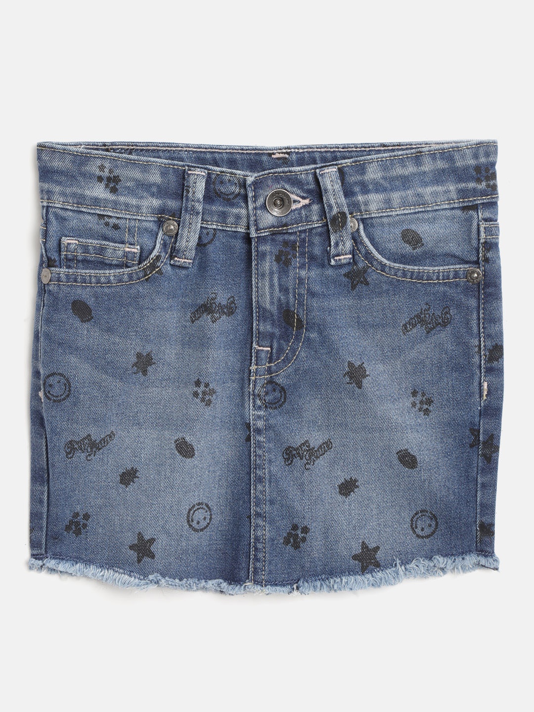 

Pepe Jeans Girls Blue & Black Denim Printed Mini Straight Skirt