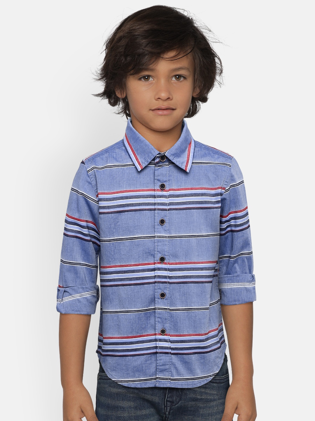 

Pepe Jeans Boys Blue & Black Regular Fit Striped Casual Shirt