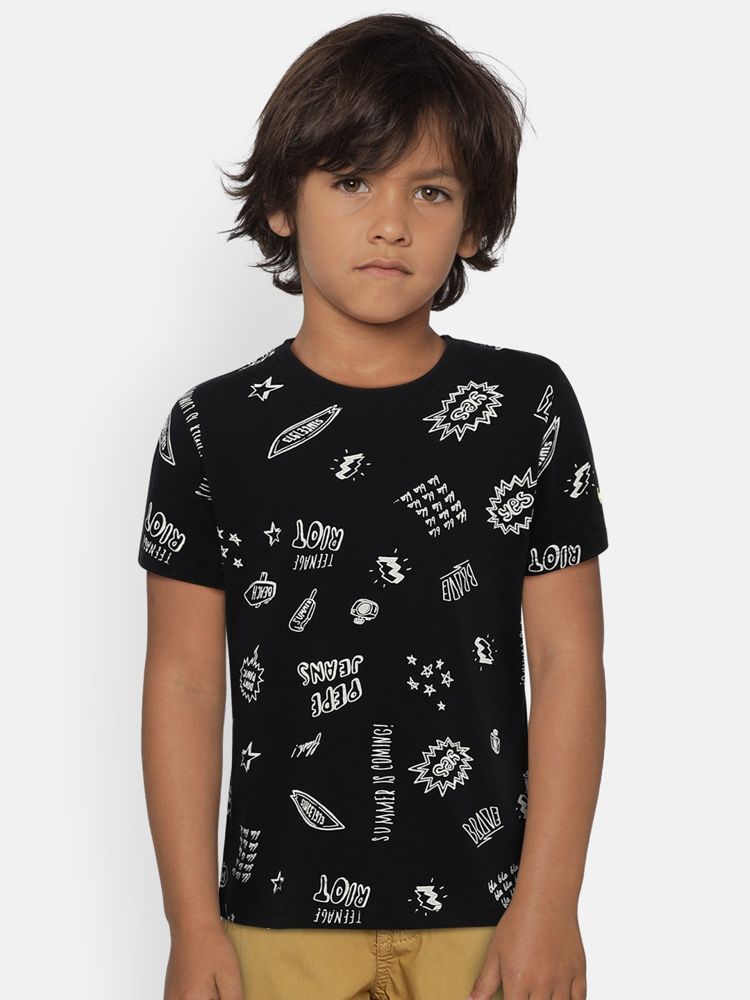 

Pepe Jeans Boys Black Printed Round Neck T-shirt