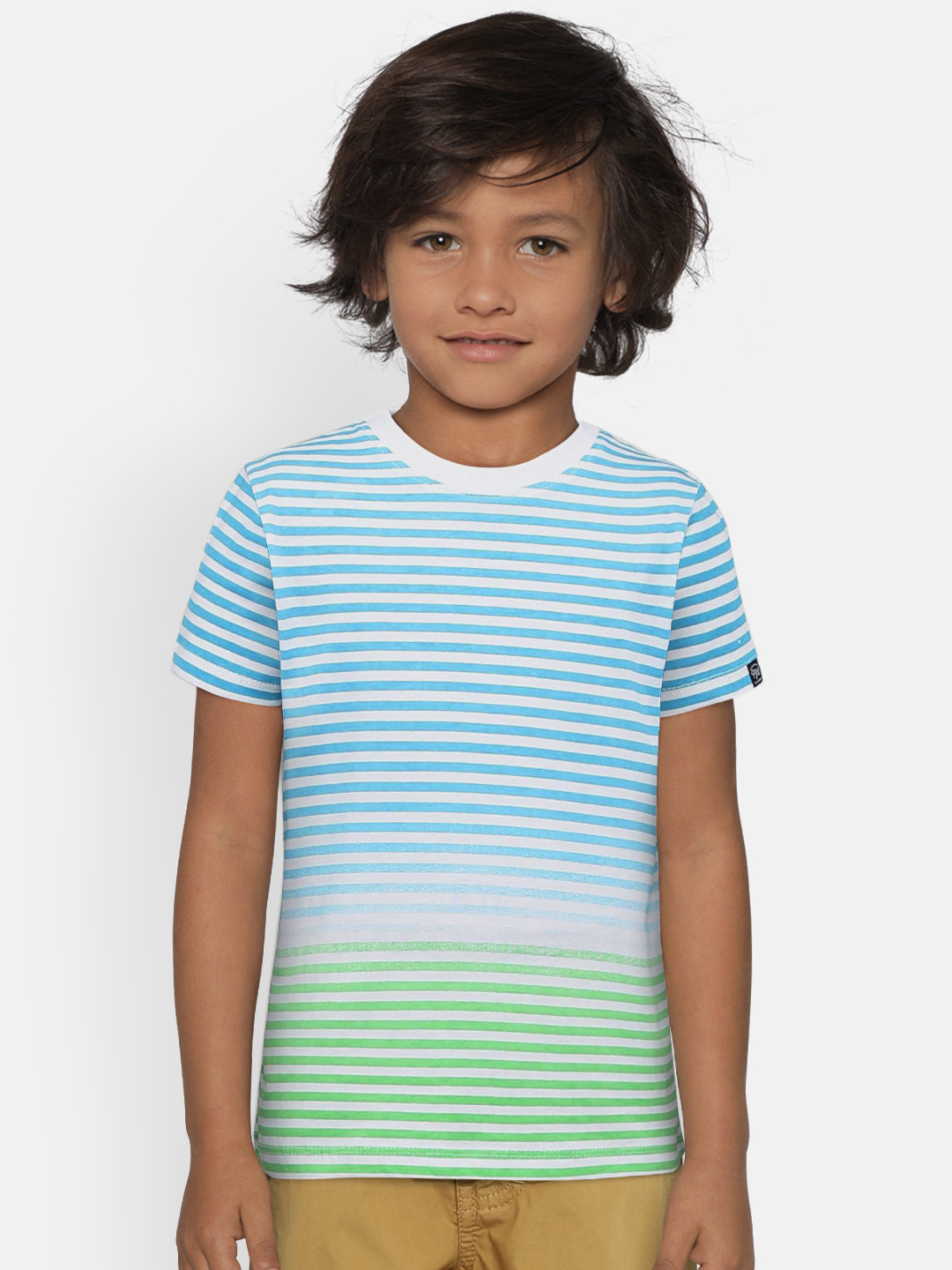 

Pepe Jeans Boys Blue, Green & White Striped Round Neck T-shirt