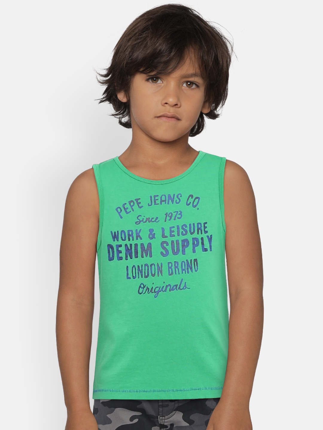

Pepe Jeans Boys Green Printed Round Neck Pure Cotton T-shirt
