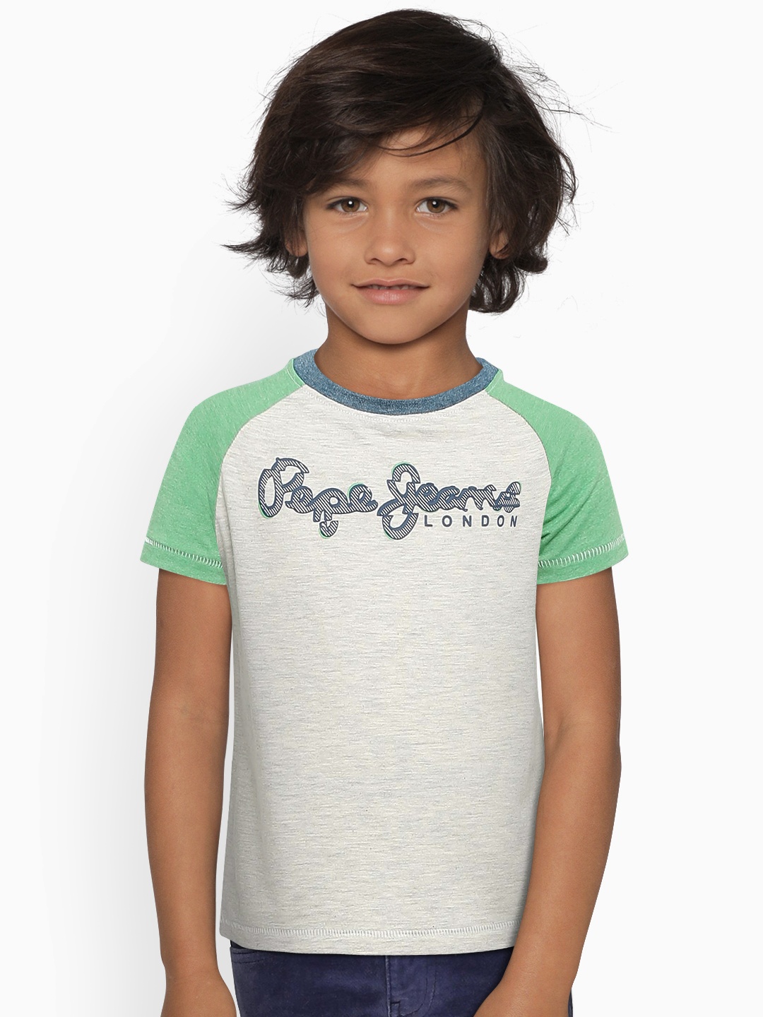 

Pepe Jeans Boys Grey Melange & Green Printed Round Neck T-shirt