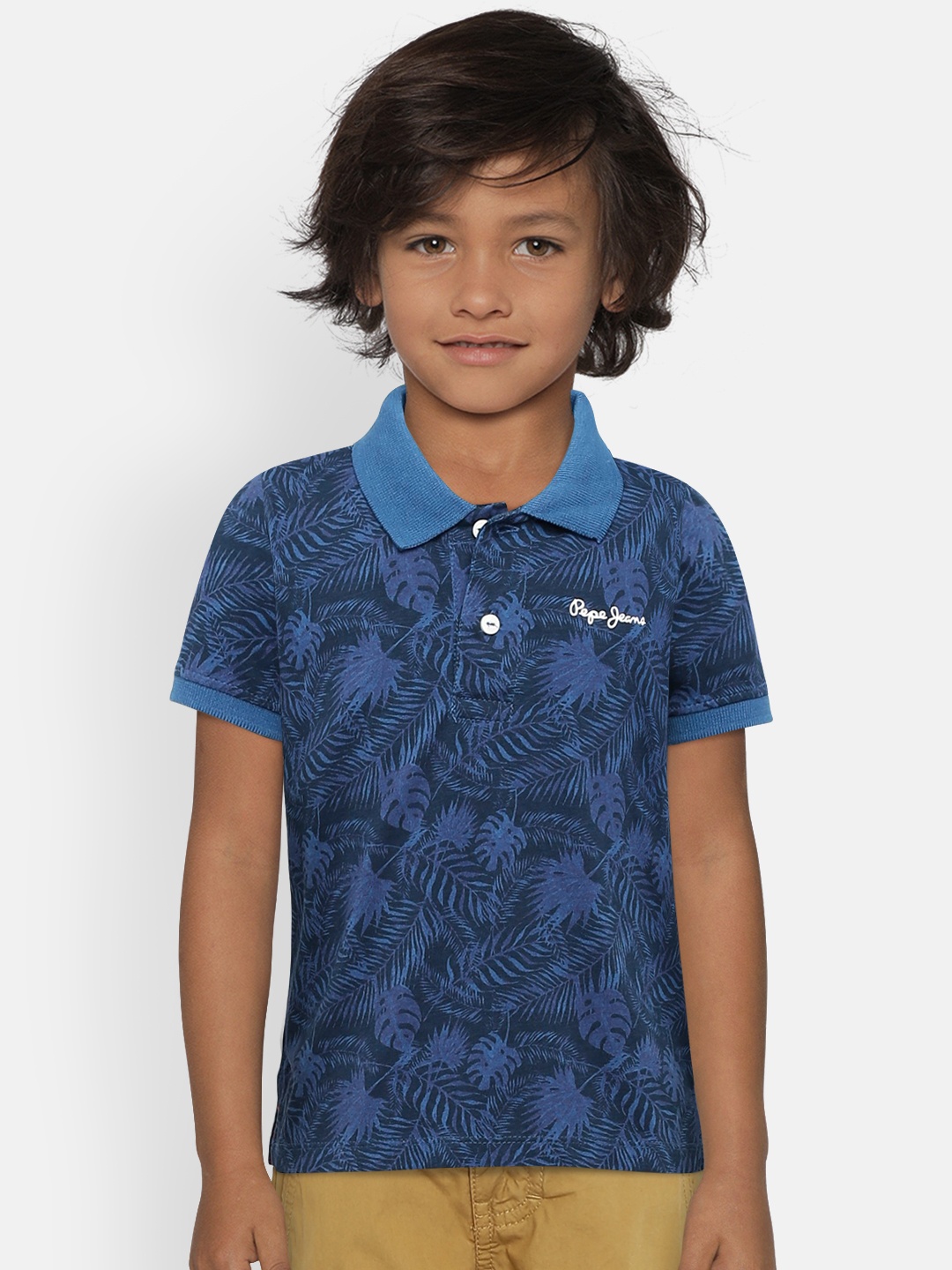 

Pepe Jeans Boys Blue Printed Polo Collar T-shirt
