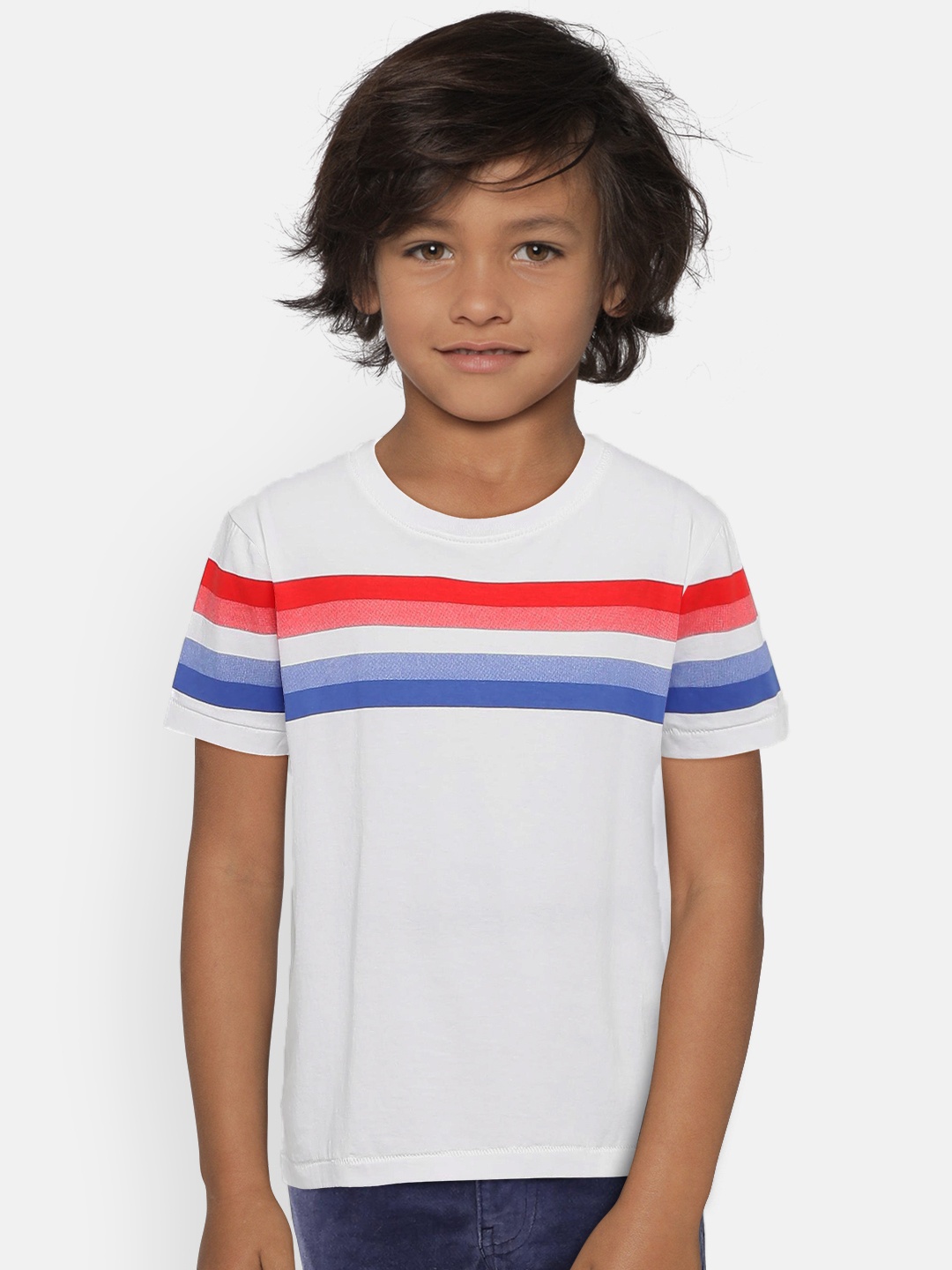 

Pepe Jeans Boys White Red MILES SS IP Striped Round Neck Pure Cotton T-shirt