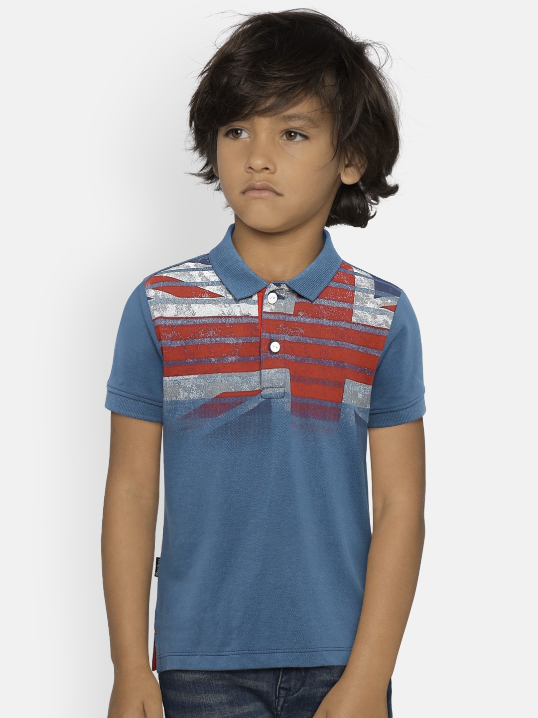 

Pepe Jeans Boys Blue Printed Polo Collar T-shirt