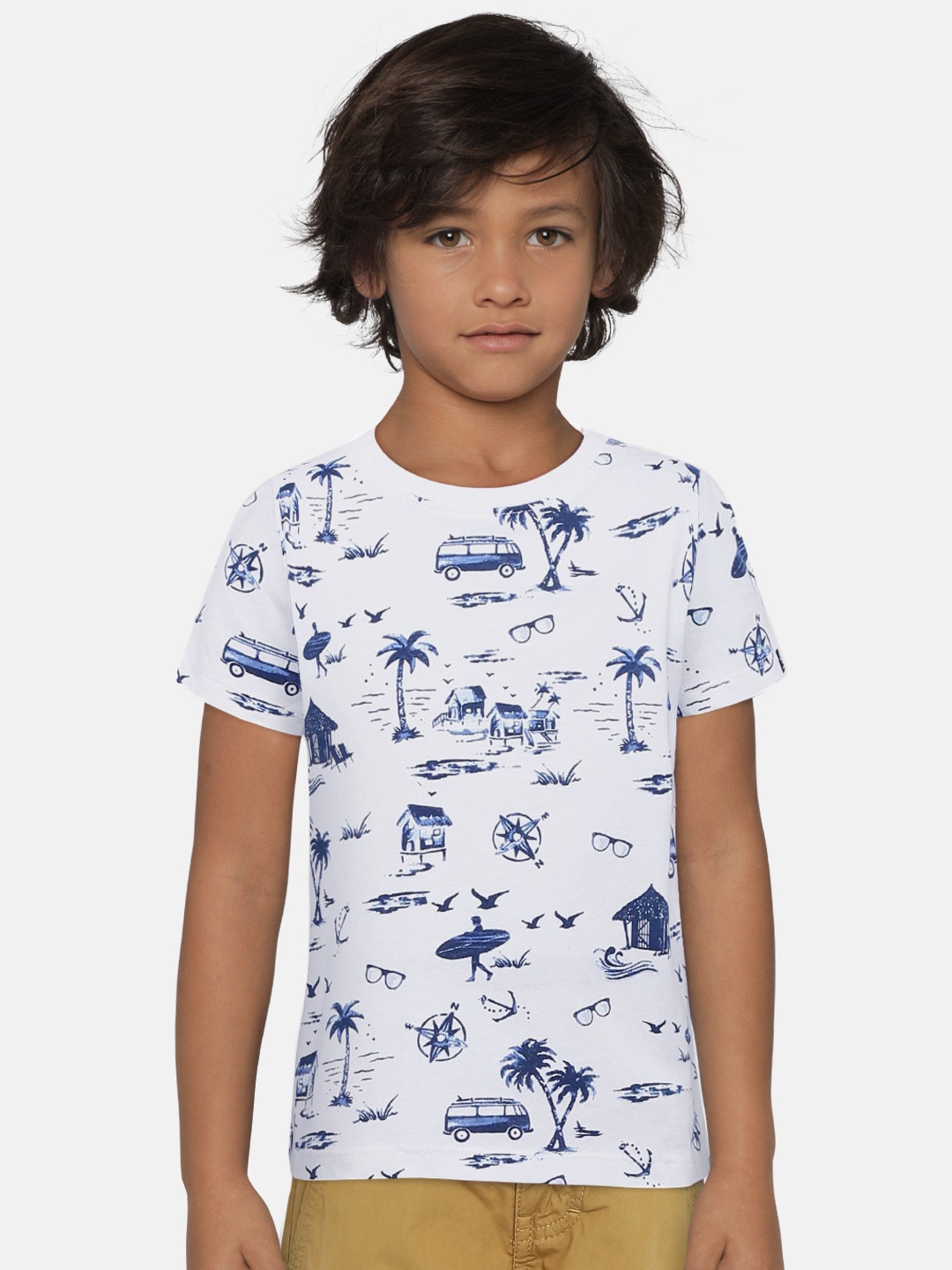 

Pepe Jeans Boys White & Blue Printed Round Neck T-shirt