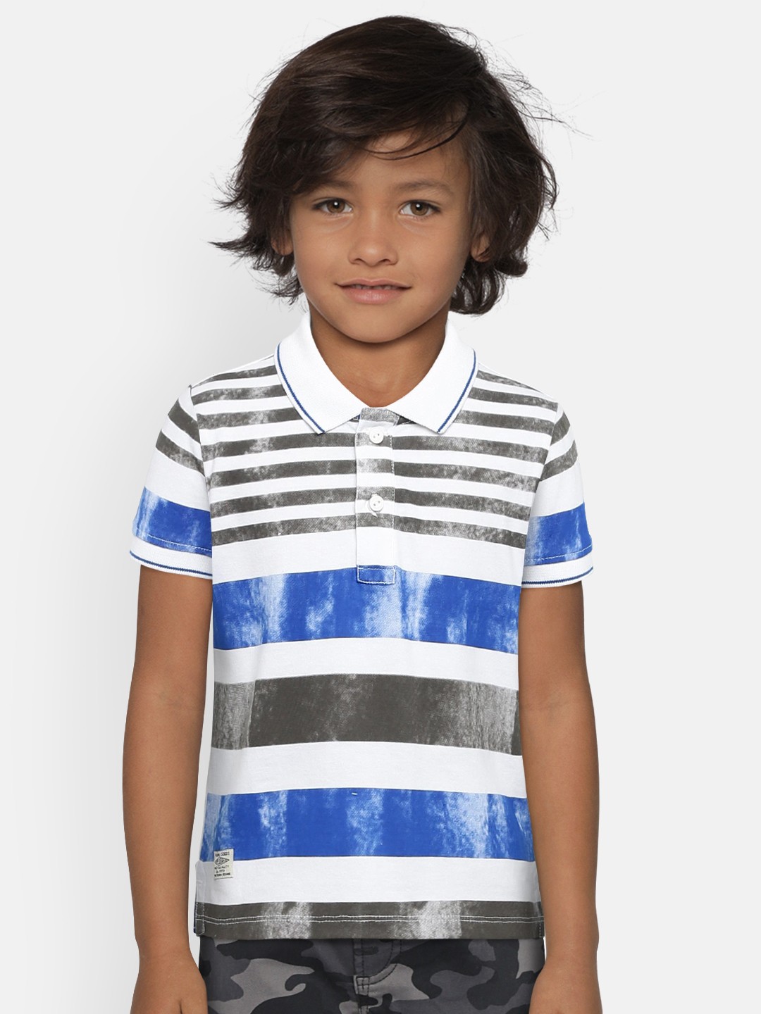 

Pepe Jeans Boys White & Blue Striped Polo Collar T-shirt