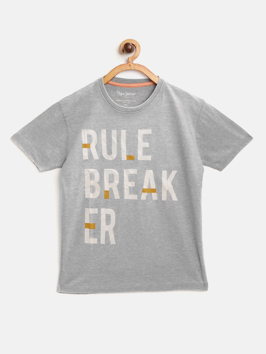 

Pepe Jeans Boys Grey Melange & Off-White Printed Round Neck T-shirt