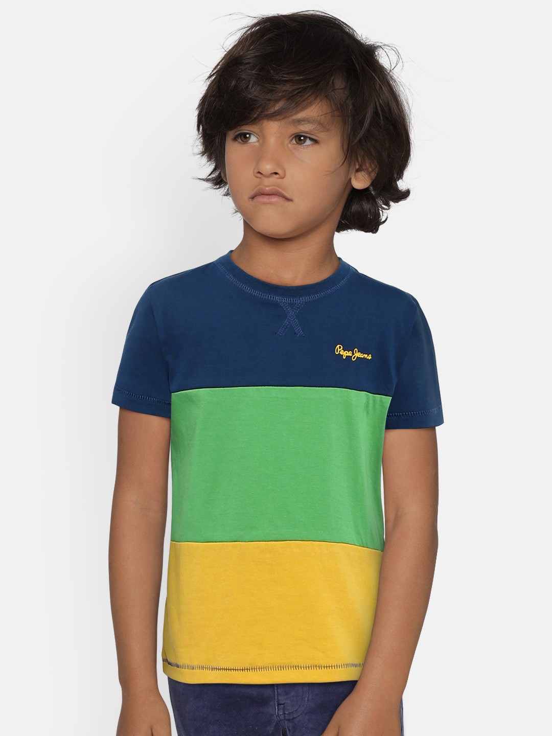 

Pepe Jeans Boys Green & Navy Blue Colourblocked T-shirt