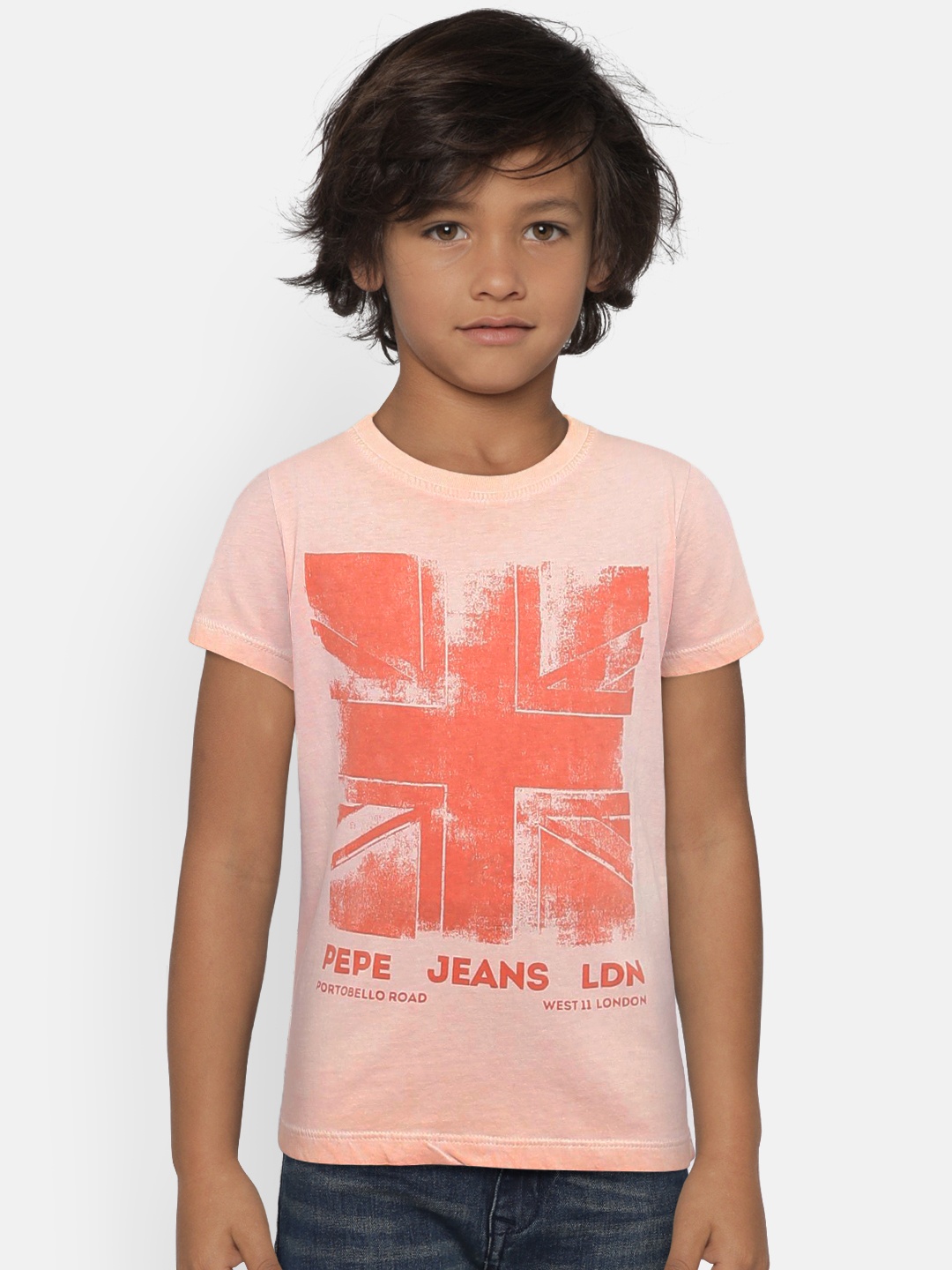 

Pepe Jeans Boys Peach-Coloured Printed Round Neck T-shirt