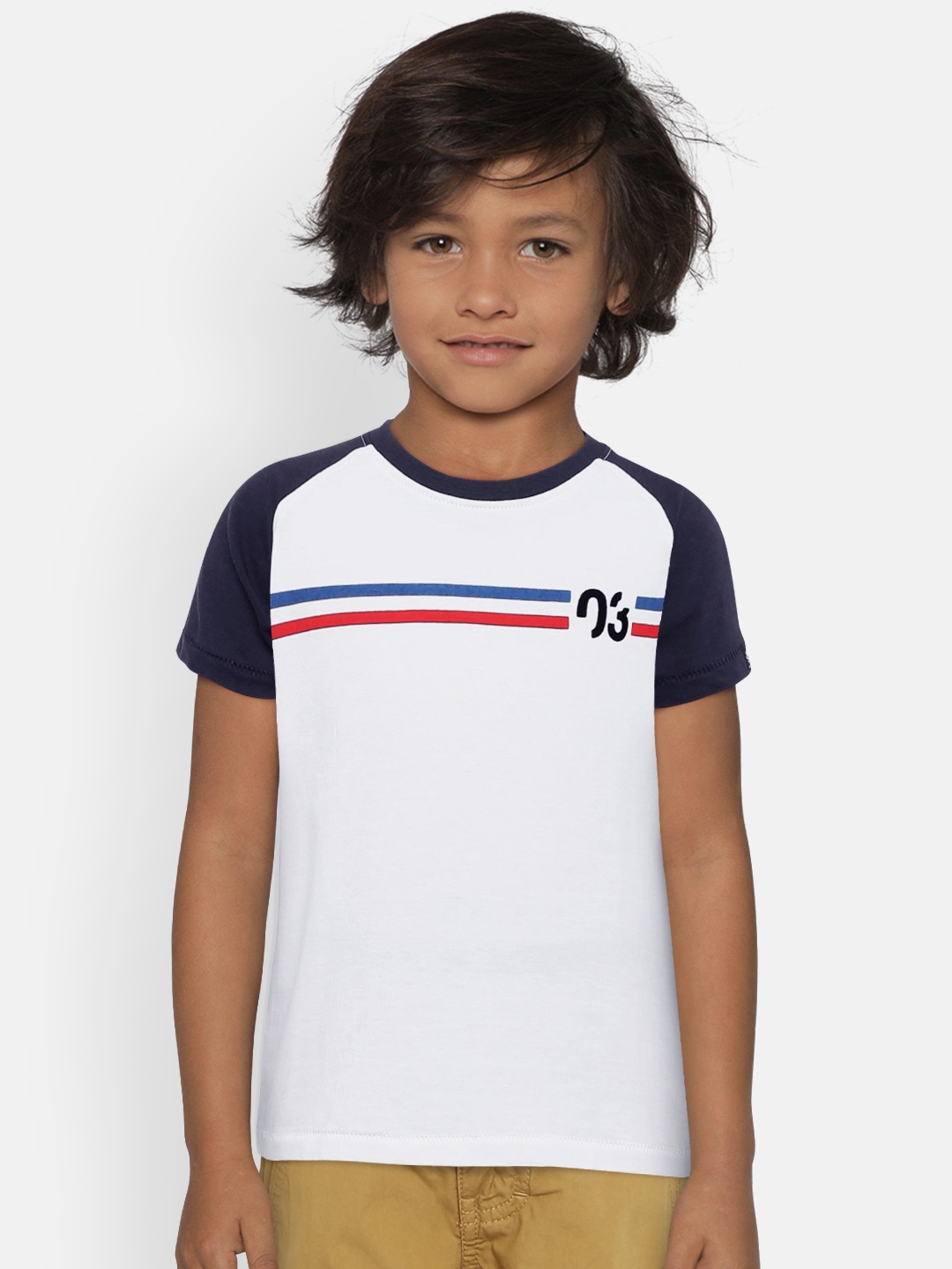 

Pepe Jeans Boys White & Navy Blue Printed Round Neck T-shirt
