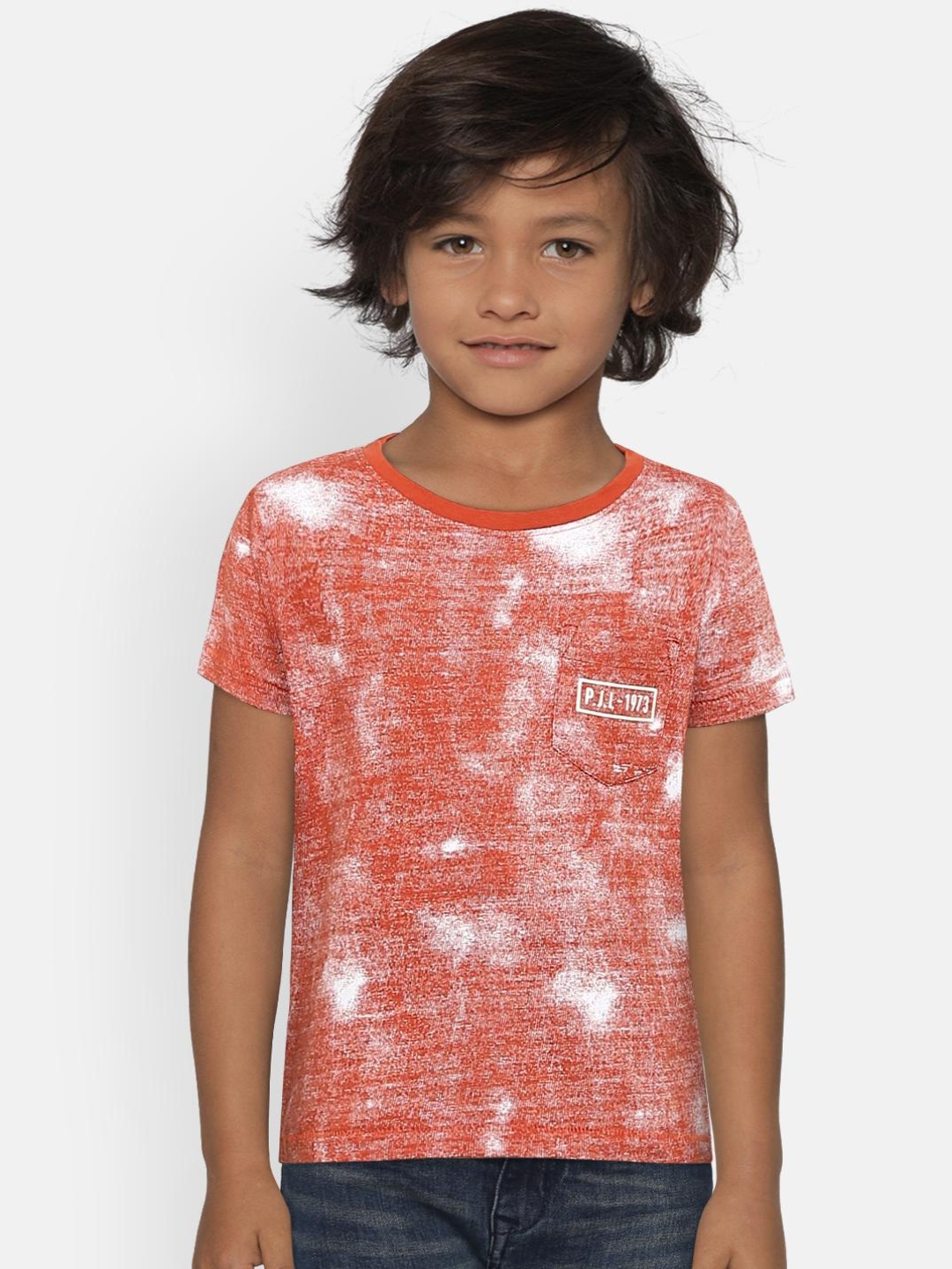 

Pepe Jeans Boys Red & White self Design Round Neck T-shirt