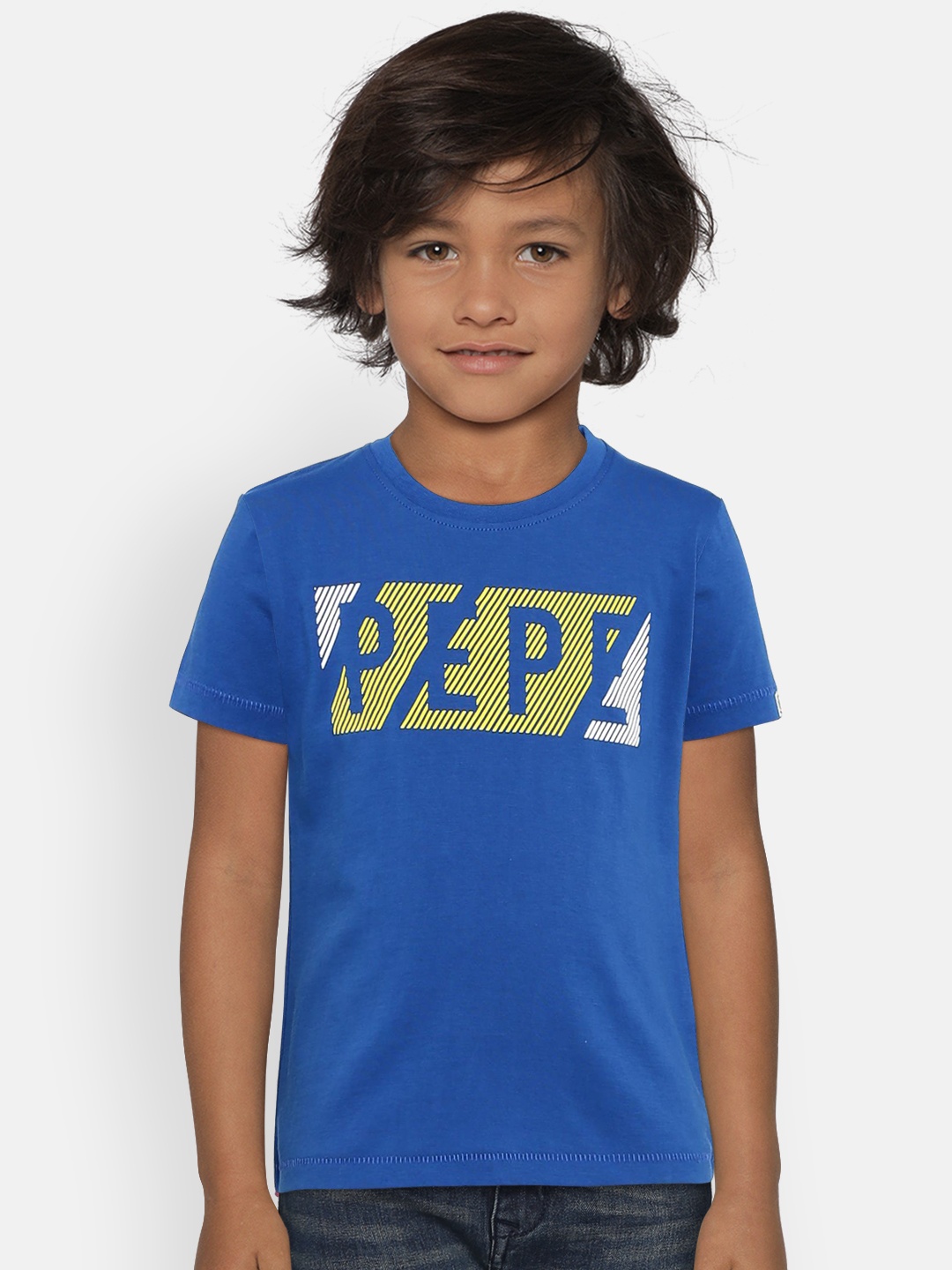 

Pepe Jeans Boys Blue Printed Round Neck Pure Cotton T-shirt