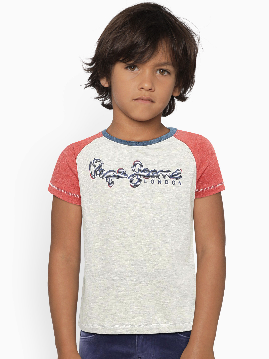 

Pepe Jeans Boys Grey Melange & Red Printed Round Neck T-shirt