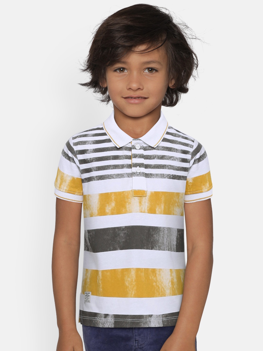 

Pepe Jeans Boys Yellow & White Striped Polo Collar T-shirt