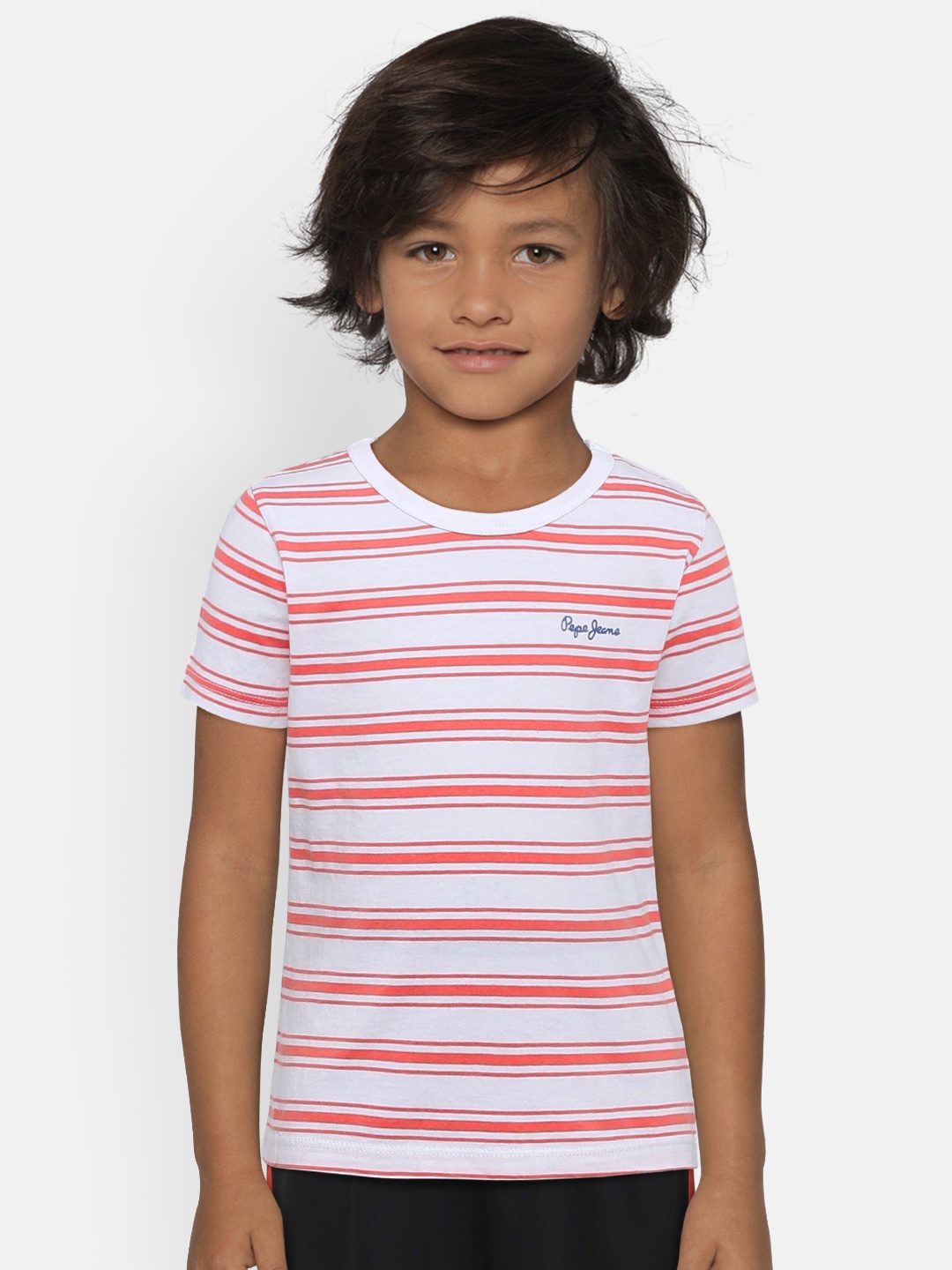 

Pepe Jeans Boys Red & White Striped Round Neck T-shirt