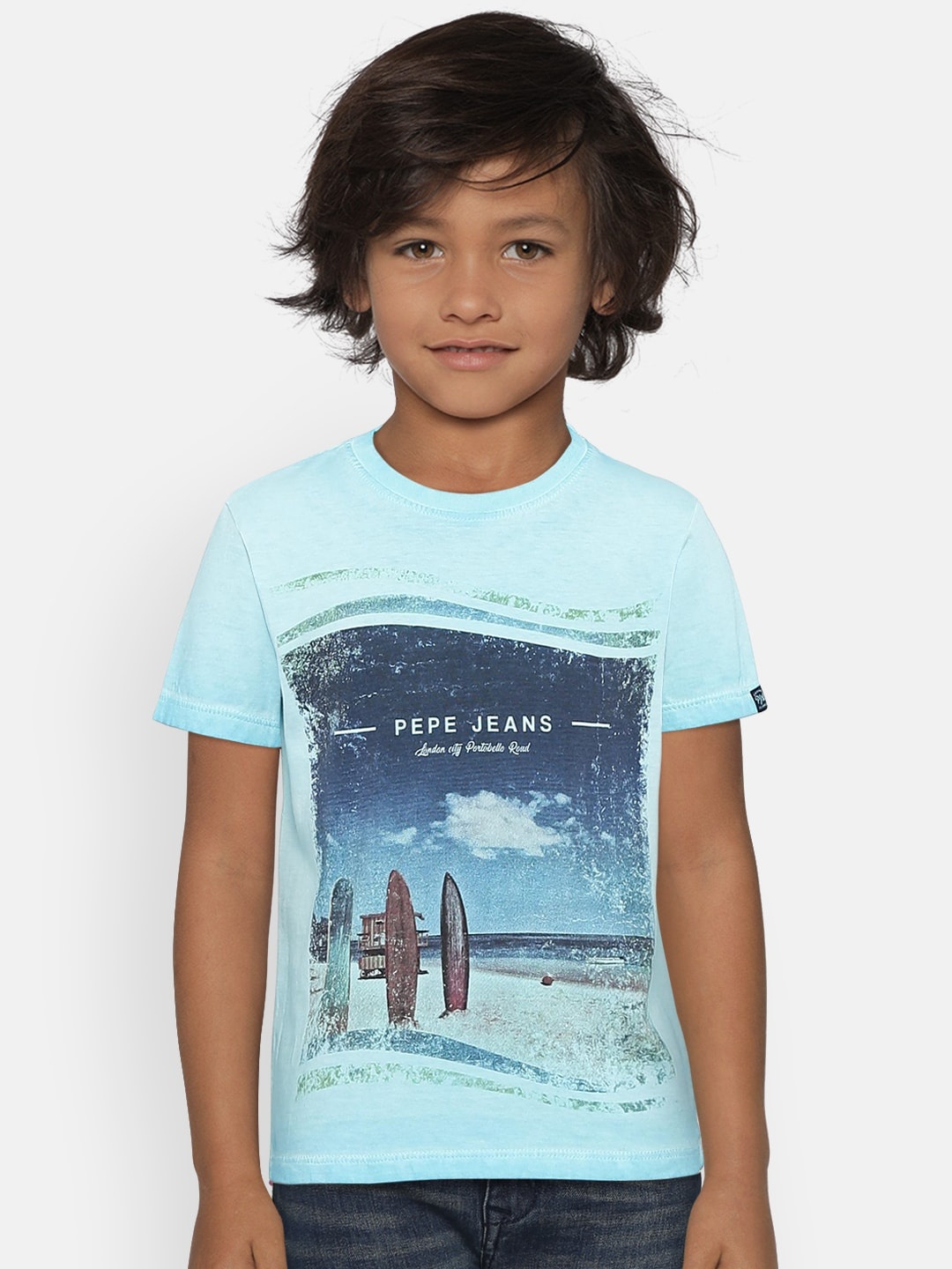 

Pepe Jeans Boys Blue Printed Round Neck Pure Cotton T-shirt
