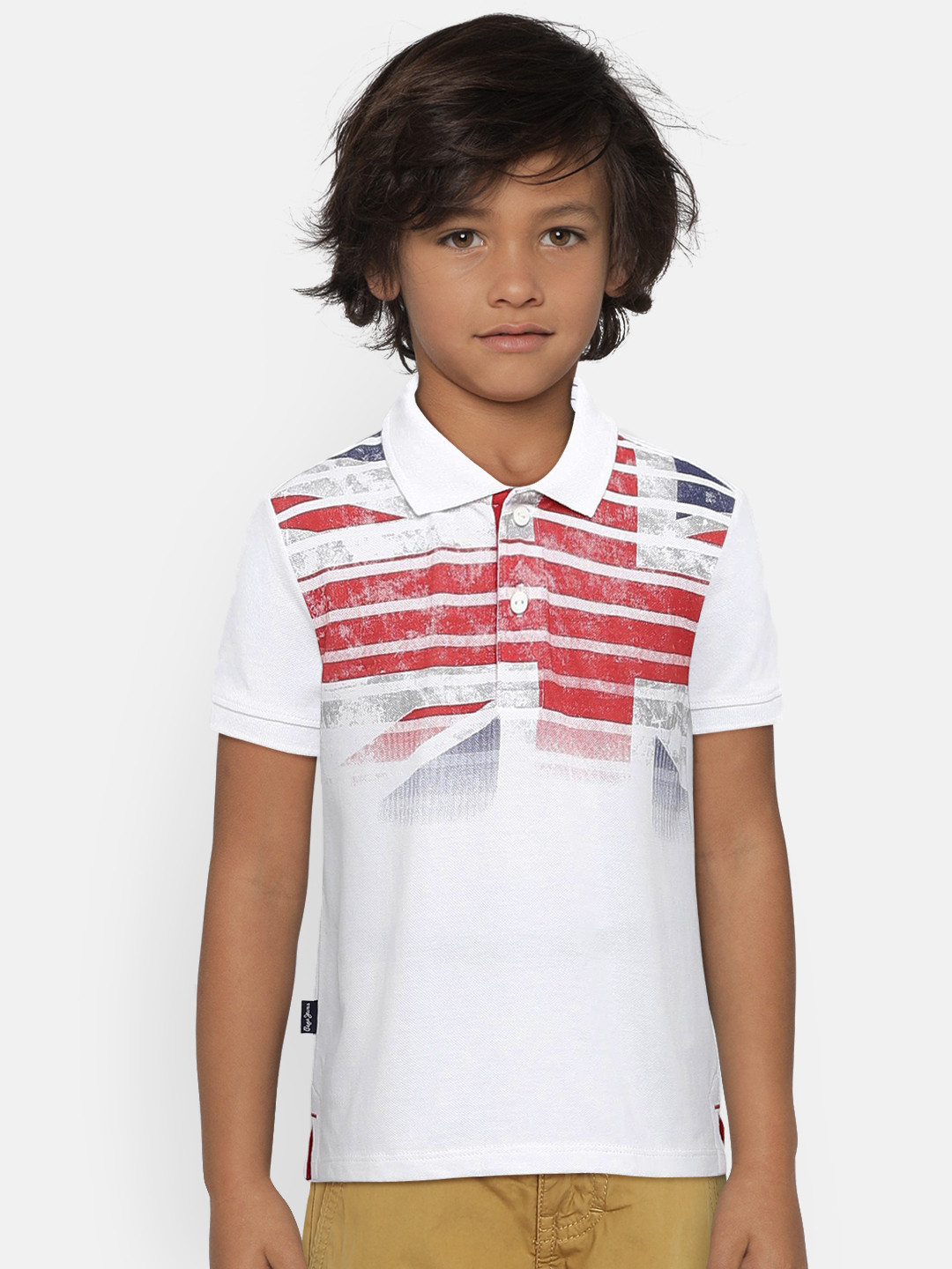 

Pepe Jeans Boys White & Red Printed Polo Collar T-shirt