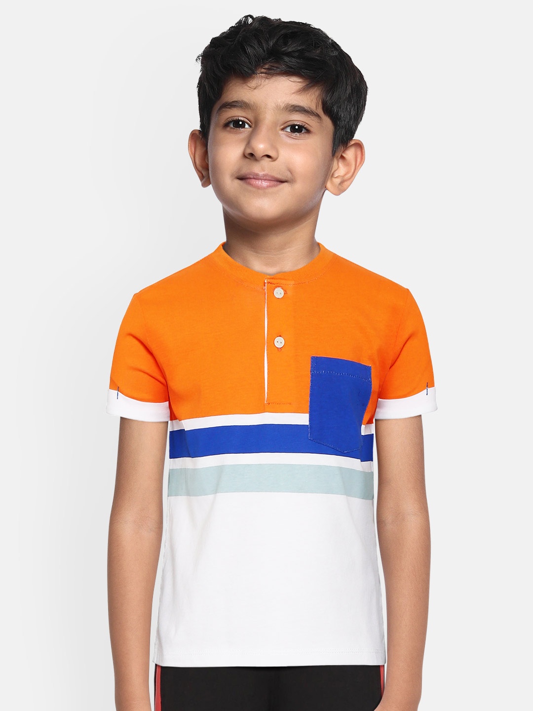 

Pepe Jeans Boys Orange & White Cotton Striped Henley Neck T-shirt