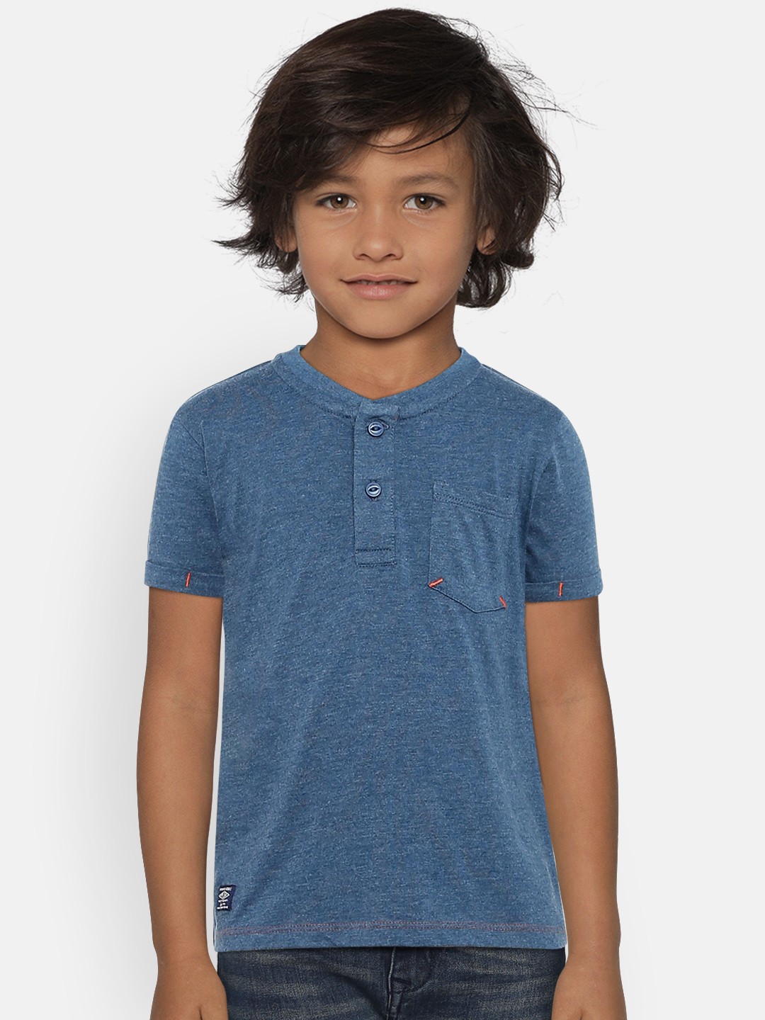 

Pepe Jeans Boys Blue Solid Henley Neck T-shirt