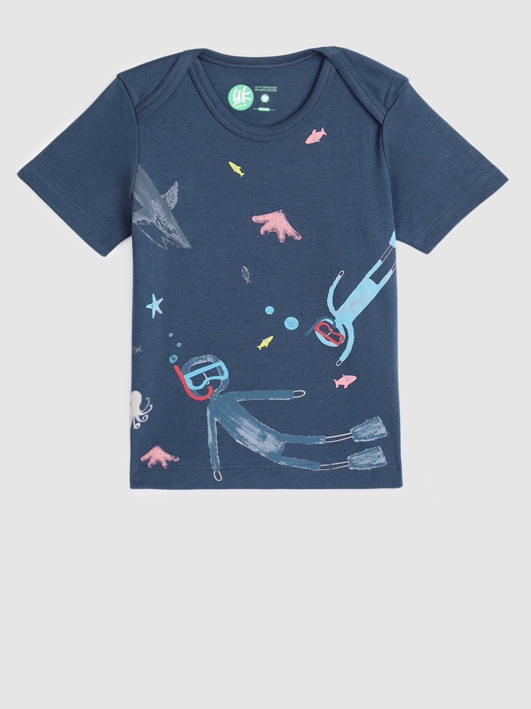 

YK Boys Navy Blue Printed Round Neck Organic Cotton Sustainable T-shirt
