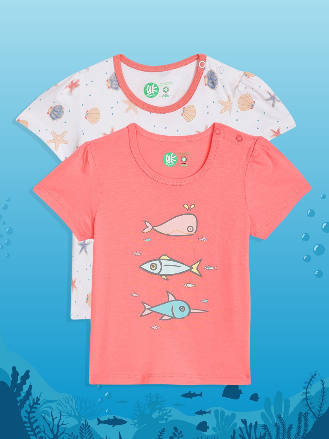 

YK Infant Girls Pack Of 2 Organic Cotton Sustainable Tshirts, Coral