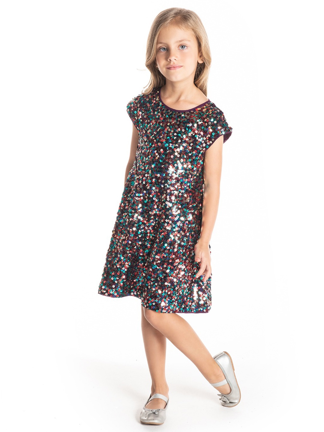 

Cherry Crumble Girls Multicoloured Embellished A-Line Dress, Multi