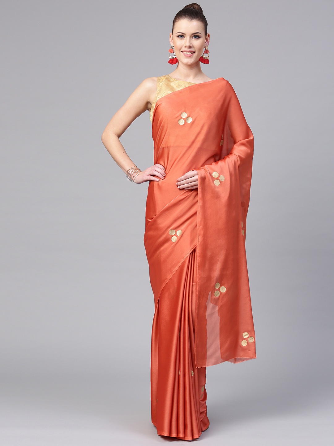 

Saree mall Rust Orange & Golden Printed Saree