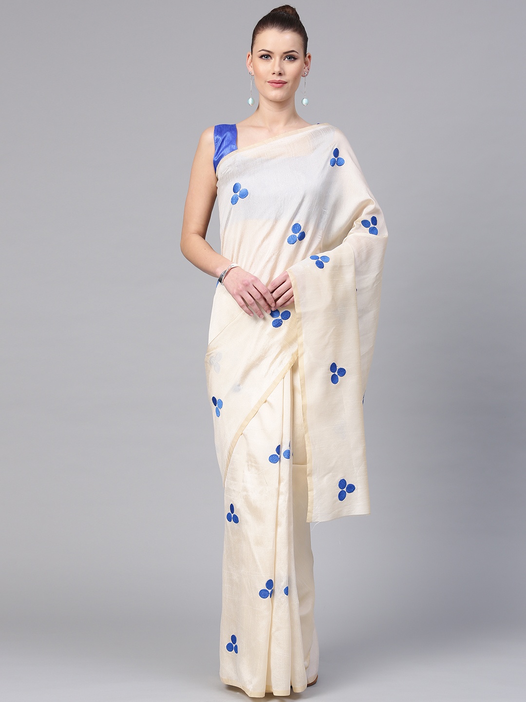 

Saree mall Cream-Coloured & Blue Embroidered Banarasi Saree