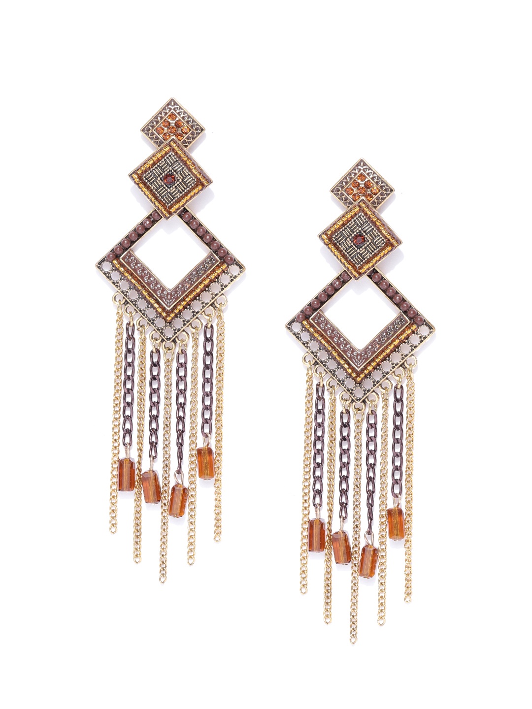

Jewels Galaxy Brown Gold-Plated Geometric Drop Earrings