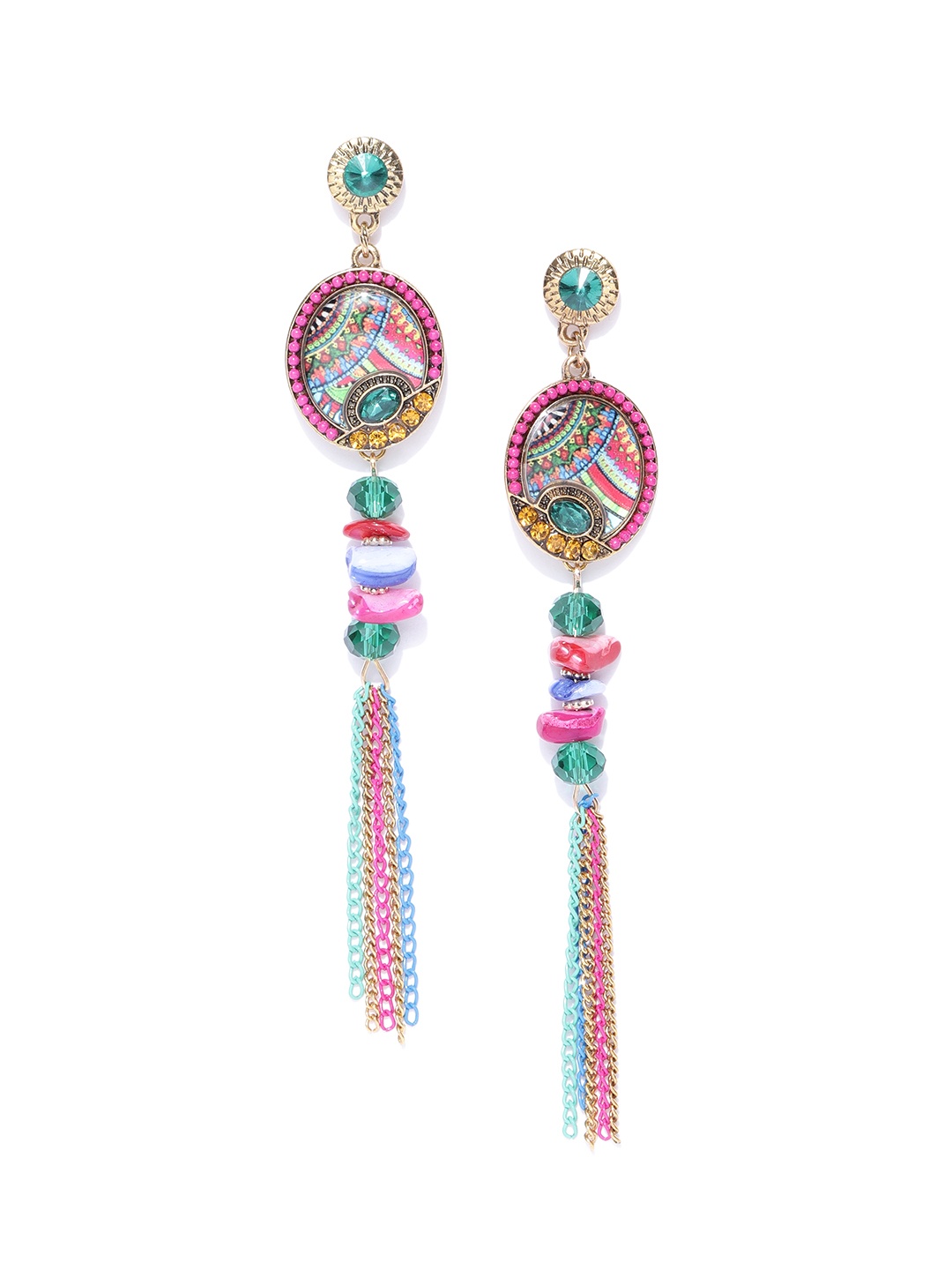 

Jewels Galaxy Pink & Green Gold-Plated Handcrafted Contemporary Drop Earrings