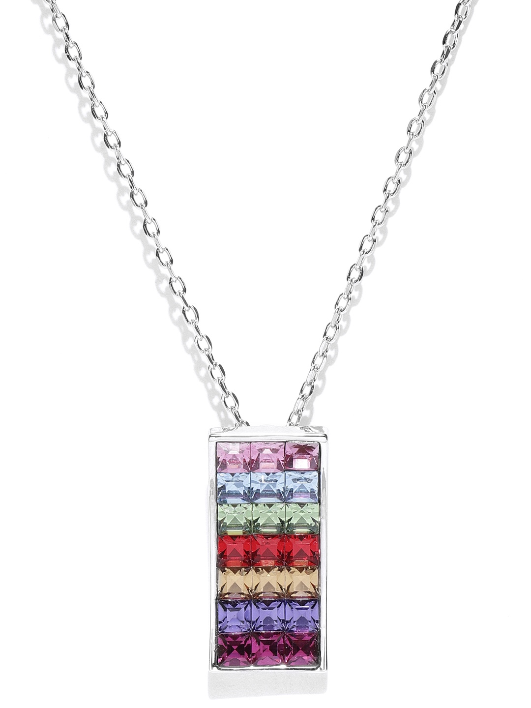 

Jewels Galaxy Rhodium-Plated Handcrafted Pendant with Crystals From Swarovski & Chain, Silver