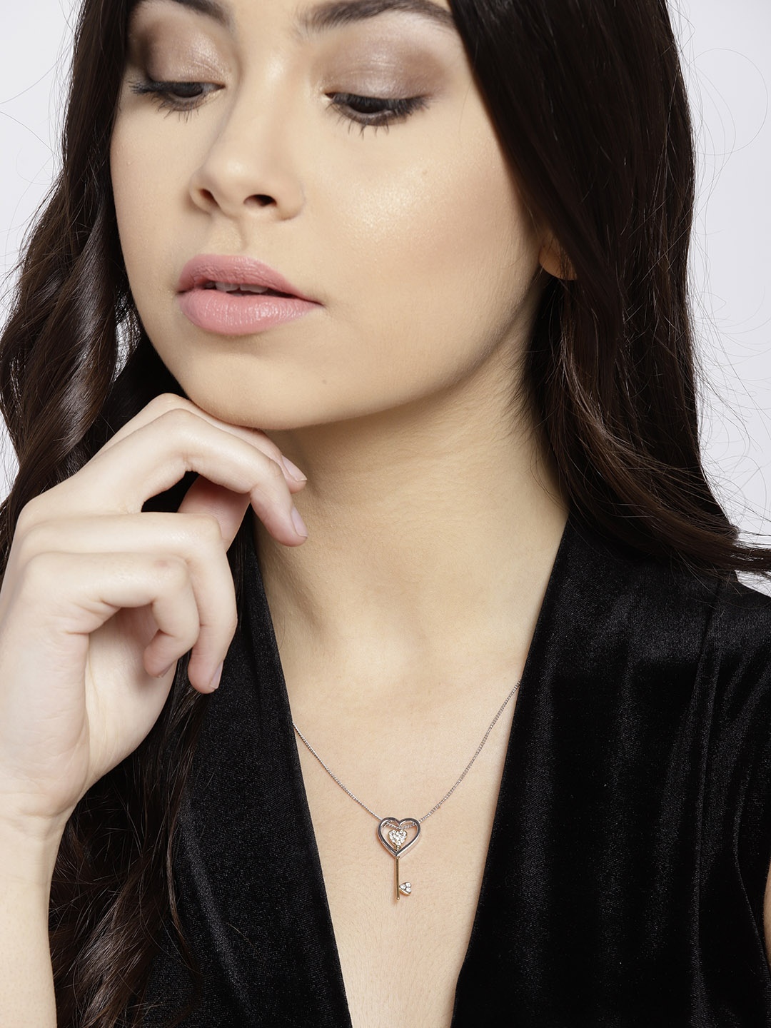 

Jewels Galaxy Rhodium-Plated Handcrafted Pendant with Crystals From Swarovski & Chain, Silver