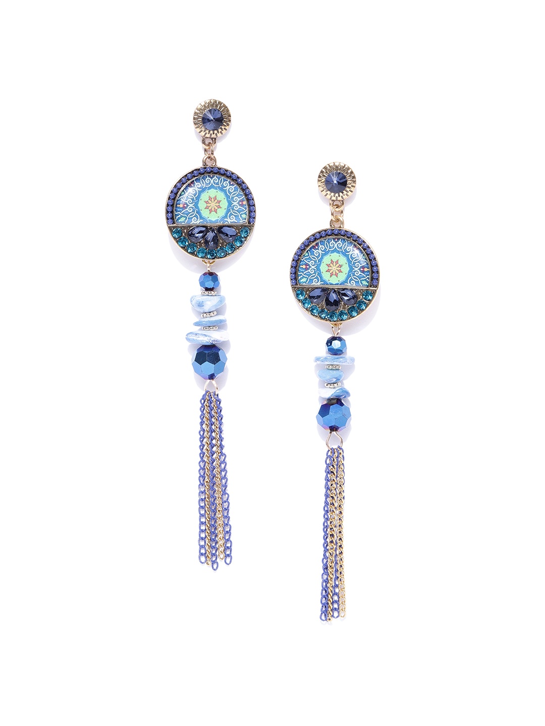 

Jewels Galaxy Blue Gold-Plated Handcrafted Stone-Studded Drop Earrings