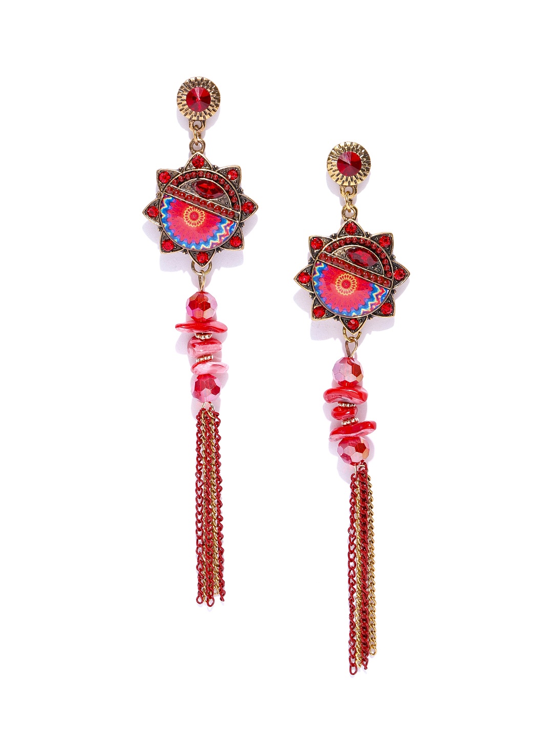 

Jewels Galaxy Red Gold-Plated Contemporary Handcrafted Drop Earrings