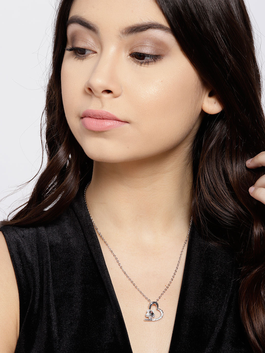 

Jewels Galaxy Rhodium-Plated Handcrafted Pendant with Crystals From Swarovski & Chain, Silver
