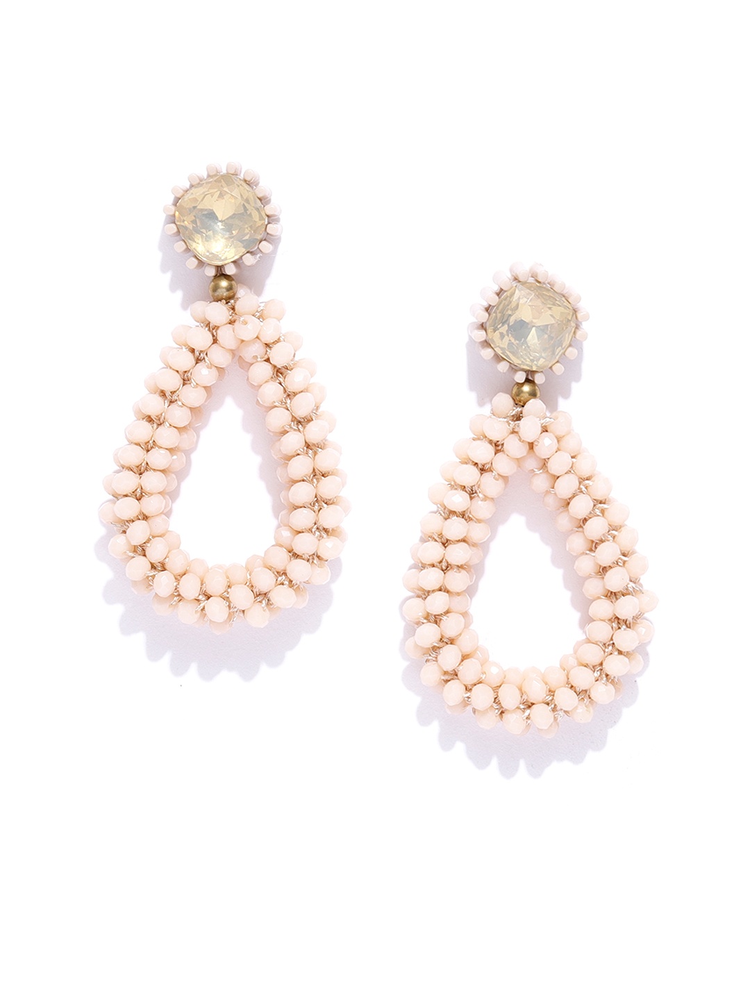 

Jewels Galaxy Gold-Plated Beige Handcrafted Teardrop Shaped Drop Earrings